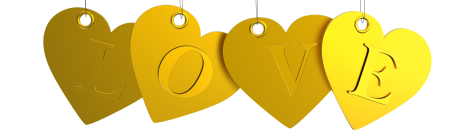 Golden Hearts love tags on white background